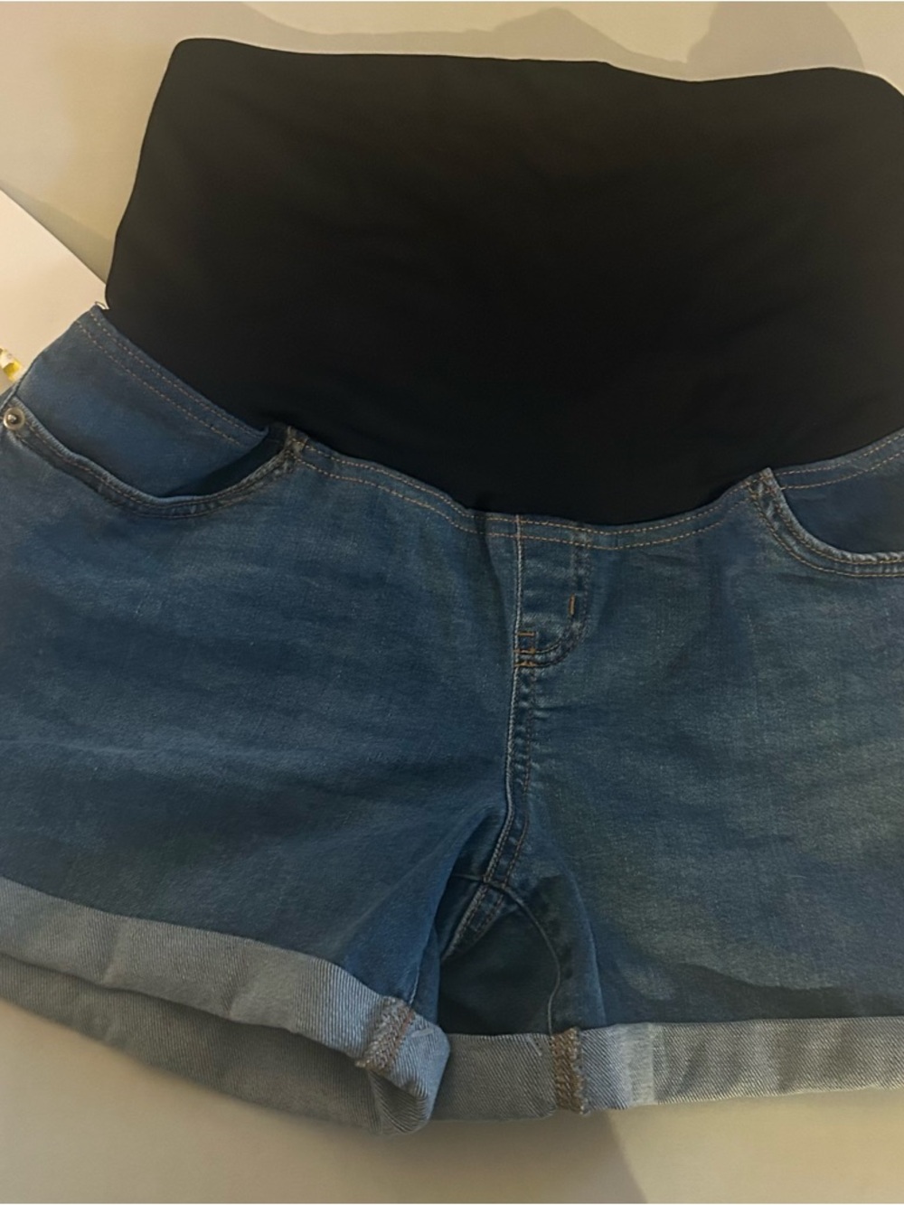 Ingrid & Isabel Blue Denim Maternity Shorts with Stretch Panel